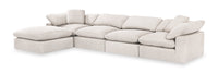 Eclipse Modular 5-Piece Linen-Look Fabric Sectional with Ottoman and Reversible Feather Down Cushions - Linen White