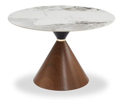 Alwin Dining Table with Sintered Stone Top, Hourglass Base with Gold Accent - 47.25"W Round - Brown | Table de salle à manger Alwin avec dessus en pierre frittée, base en forme de sablier et touches dorées - 47,25 po (L), ronde - brune