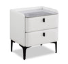 Nova Upholstered Bedside 2-Drawer Nightstand with Sintered Stone Top, 20.25\"W x 22.5\"H - White