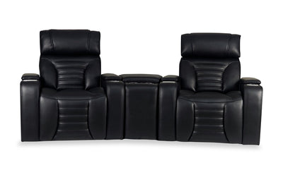 Zen 3-Piece Leather-Look Fabric Home Theatre Power Reclining Sectional with Massage and Storage Console - Black | Sofa sectionnel à inclinaison électrique Zen 3 pièces de style cinéma maison en similicuir avec massage et console de rangement - noir
