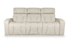 Zen 86\" Leather-Look Fabric Power Reclining Massage Sofa with Power Headrests and Drop-Down Console - Apricot