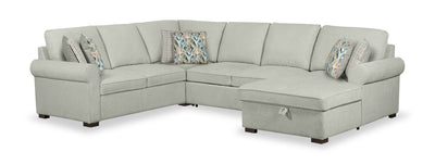 Scott Living Haven 4-Piece Right-Facing Chenille Fabric Sleeper Sectional with Storage Chaise - Seafoam Blue | Sofa-lit sectionnel de droite Haven de Scott Living 4 pièces en tissu de chenille avec fauteuil long de rangement - bleu écume de mer