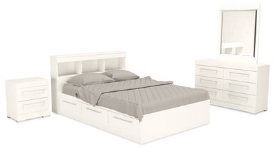 Riley Mates Bed 6pc Set with Bookcase Headboard, Dresser, Mirror & Nightstand, White - Full Size | Ensemble lit matelot Riley 6 pièces avec tête de lit bibliothèque, commode, miroir et table de nuit, blanc - format lit double