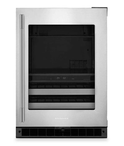 KitchenAid 24" Beverage Centre with Wood-Front Racks – Black and Stainless Steel - KUBR524SSB | Refroidisseur à boissons KitchenAid de 24 po avec grilles à devant en bois - noir et acier inoxydable - KUBR524SSB
