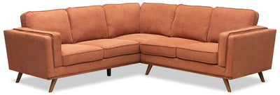 Kort & Co. Kassia 2-Piece Linen-Look Fabric Sectional with Wood Base and Legs - Orange | Sofa sectionnel Kassia de Kort & Co. 2 pièces en tissu d’apparence lin avec base et pattes en bois - orange