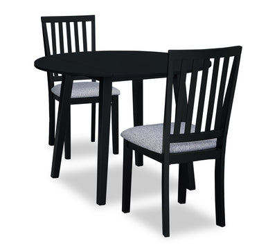 Bryn 3pc Dining Package with 42" Round Drop-Leaf Table & 2 Chairs, Fabric - Black | Ensemble de salle à manger Bryn 3 pièces avec table ronde de 42 po à abattant et 2 chaises en tissu - noire