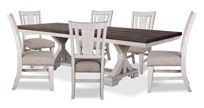 Willow 7pc Dining Set with Table & 6 Chairs, 84-106"W Extension - Rustic White & Brown | Ensemble de salle à manger Willow 7 pièces avec table, rallonge de 84 po à 106 po (L) et 6 chaises - blanc rustique et brun