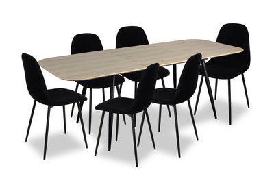 Joss 7pc Dining Set with Table & 6 Chairs - 63-86.5"W Butterfly Extension, Metal - Natural/Black | Ensemble de salle à manger Joss 7 pièces avec table et 6 chaises - rallonge papillon 63 po à 86,5 po (L), métal - naturel et noir