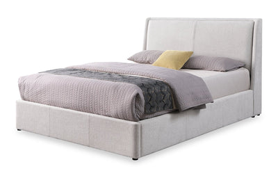 Nico Upholstered Storage Platform Bed in Polyester Taupe Fabric, Hyrdraulic Lift - Queen Size | Lit plateforme rembourré Nico en tissu de polyester taupe avec rangement et levage hydraulique - format grand lit