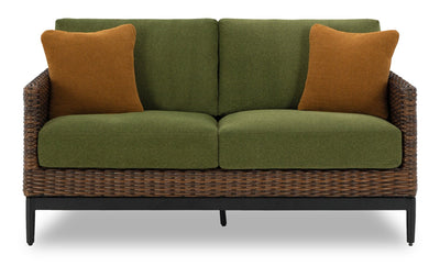 Tofino Outdoor Patio Loveseat - Resin Wicker, UV & Weather Resistant - Green/Brown/Black | Causeuse Tofino pour la terrasse à l’extérieur - osier en résine, résistant aux rayons UV et aux intempéries - verte, brune et noire
