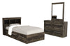 Riley Mates Bed 5pc Set with Bookcase Headboard, Dresser & Mirror, Grey - Twin Size