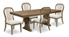 Clara 5pc Dining Set with Table & 4 Chairs, 68-86\"W Extension, Trestle Base - Brown
