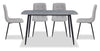 Arlo 5pc Dining Set with Table & 4 Grey Chairs, Sintered Stone & Metal, 55\"W - Grey/Black
