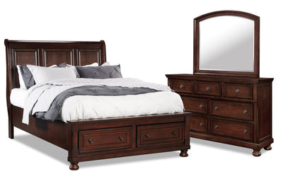 Chelsea 5pc Bedroom Set with Storage Bed, Dresser & Mirror, Cherry Brown - King Size | Ensemble de chambre à coucher Chelsea 5 pièces avec lit de rangement, commode et miroir, brun cerisier - format très grand lit