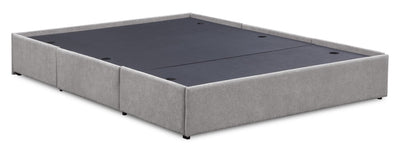 Amos Upholstered Storage Bed Base in Grey Fabric with 3 Built-in Drawers - King Size | Base de lit de rangement Amos rembourrée en tissu gris avec 3 tiroirs intégrés - format très grand lit