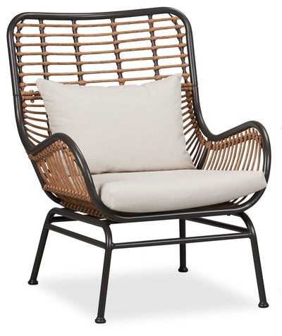 Maki Outdoor Patio Chair - Hand-Woven Resin Wicker, UV & Weather Resistant - Natural | Fauteuil Maki pour la terrasse à l’extérieur - osier en résine tressé à la main, résistant aux rayons UV et aux intempéries - naturelle