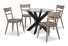 Remi 5pc Dining Set with Table & 4 Ladder-Back Chairs, Glass & Wood, 42\"W Round - Black & Brown