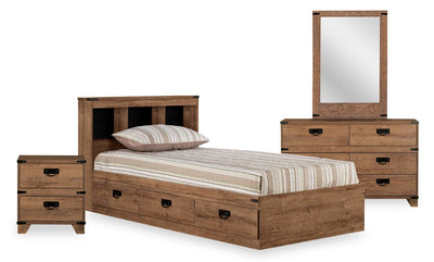 Driftwood Mates Bed 6pc Set with Storage Headboard, Dresser, Mirror & Nightstand, Brown - Full Size | Ensemble lit matelot Driftwood 6 pièces avec tête de lit de rangement, commode, miroir et table de nuit, brun - format lit double
