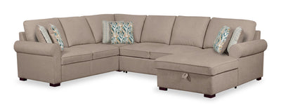 Scott Living Haven 4-Piece Right-Facing Chenille Fabric Sleeper Sectional with Storage Chaise - Taupe | Sofa-lit sectionnel de droite Haven de Scott Living 4 pièces en tissu de chenille avec fauteuil long de rangement - taupe