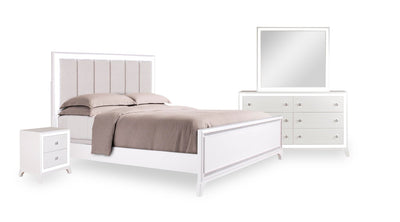 Halo 6pc Bedroom Set with Bed, Dresser, Mirror & Nightstand, LED, Glam, White - Queen Size | Ensemble de chambre à coucher Halo 6 pièces somptueux avec lit, commode, miroir, table de nuit et éclairage à DEL, blanc - format grand lit
