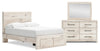 Derekson 5pc Bedroom Set with Storage Bed, Dresser & Mirror, Rustic White - Full Size