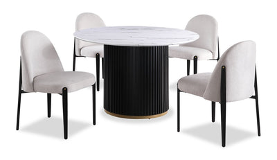 Kort & Co. Capri 5pc Dining Set with Table & 4 Linen-Look Chairs, Pedestal Base, 47"W Round - Beige | Ensemble de salle à manger Capri de Kort & Co. 5 pièces avec table ronde de 47 po (L), base piédestal et 4 chaises d’apparence lin - beige