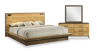 Silas 5pc Bedroom Set with Platform Bed, Dresser & Mirror, LED, Rustic Brown - King Size
