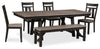 Zao 6pc Dining Set with Table, Bench & 4 Chairs, 66-94\"W Extension, Melamine - Brown