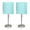 Limelights Stick Lamp With Usb Charging Port And Fabric Shade 2 Pack Set, Aqua Lamp Set