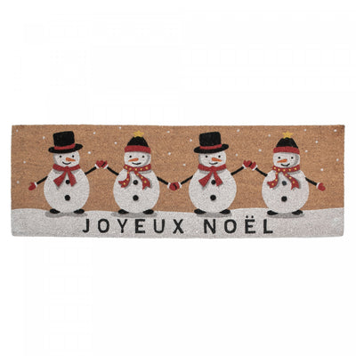 Coir Door Mat Quadruple Snowman - Joyeux Noel 16 x 48 Floormat|Paillasson en fibre de coco orné de quatre bonshommes de neige - « Joyeux Noël » 16 x 48