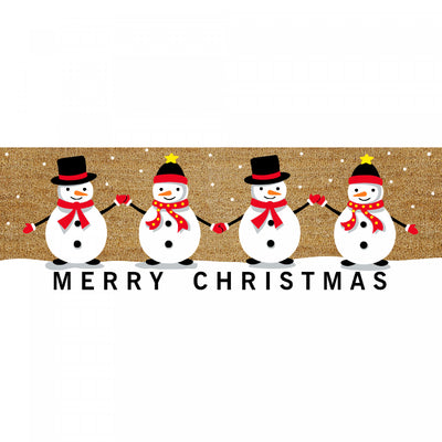 Coir Door Mat Quadruple Snowman - Merry Christmas 16 x 48 Floormat|Paillasson en fibre de coco orné de quatre bonshommes de neige - « Merry Christmas » 16 x 48