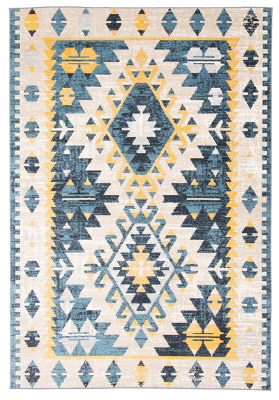 Mosaic Taupe/Blue Machine Washable Area Rug - 5'0" x 7'0"