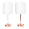 Limelights Rose Gold Stick Lamp With Usb Charging Port And Fabric Shade 2 Pack Set, White Lamp Set
