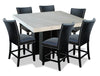 Cami 7pc Counter-Height Dining Set with Table & 6 Black Chairs, Genuine Marble Top, 54\"W Square