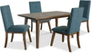 Chelsea 5pc Dining Set with Table & 4 Blue Chairs, 60\"W - Walnut Brown