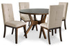 Chelsea 5pc Dining Set with Table & 4 Taupe Chairs, 48\"W Round - Walnut Brown