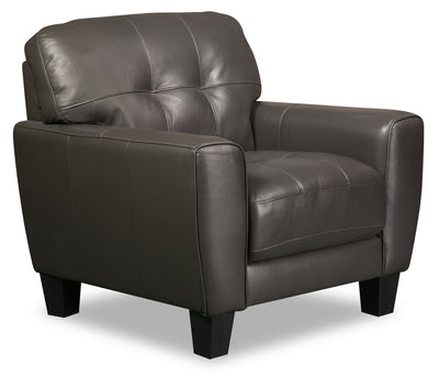 Curt Genuine Leather Chair - Grey - {Modern}, {Retro} style Chair in Grey {Solid Woods}