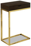 Emery 15.75\" C-Shape Accent Table with Drawer - Cappuccino & Gold