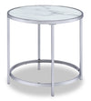 Josie 24\" Glam Round Glass Top End Table with Casters - Grey Marble Look with Metal Legs