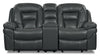 Leo 78\" Leather-Look Fabric Power Reclining Loveseat with Storage Console - Grey