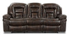Leo 87.5\" Leather-Look Fabric Power Reclining Sofa - Walnut Brown