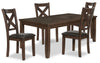 Talia 5pc Dining Set with Table & 4 Chairs, 60-78\"W Extension - Brown
