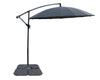 Shanghai Outdoor Patio Umbrella with Base - 114\" W x 75\"H, Weather Resistant Aluminum & Fibreglass, Hand Crank, Water/Sand Fill Attachable Base - Charcoal