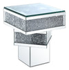 Rosie 20\" Glam Mirror & Glass Top End Table - Silver Metal with Diamond Look Legs