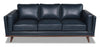 Vivia 86\" Genuine Leather Sofa with Removable Seat Cushions and Wood Base - Navy Blue