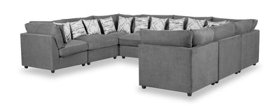 Scott Living Evolve Modular 8-Piece Linen-Look Fabric Sectional with Feather Down Cushions - Charcoal Grey | Sofa sectionnel modulaire Evolve de Scott Living 8 pièces en tissu d’apparence lin avec coussins en duvet et plumes - gris anthracite