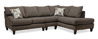 Made in Canada Nofia 3-Piece Right-Facing Chenille Fabric Sectional with Accent Pillows and Wood Legs - Charcoal Grey