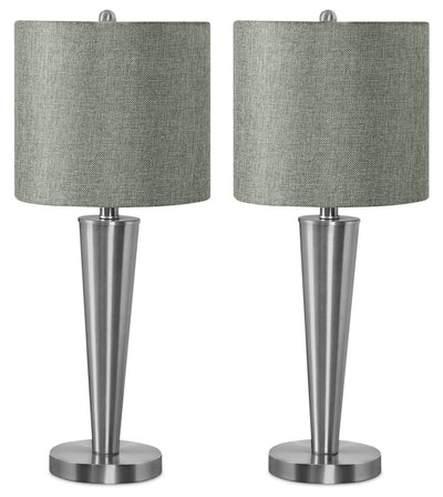 24" Nickle Metal 2-Piece Set, with Two Table Lamps and USB Charging|Ensemble 2 lampes de table de 24 po en métal nickel avec recharge USB
