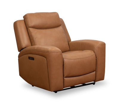 Scott Living Prescott 42.5" Genuine Leather Power Reclining Chair with Power Headrest - Butternut Brown | Fauteuil à inclinaison électrique Prescott de Scott Living de 42,5 po en cuir véritable avec appuie-tête électrique - brun courge musquée