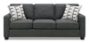Made in Canada Sawyer 83\" Linen-Look Fabric Sofa with Reversible Cushions and Accent Pillows - Charcoal Grey